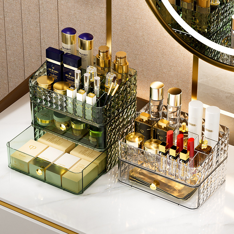Luxury Skincare Box - صندوق تخزين مستحضرات التجميل بنمط الماس،
